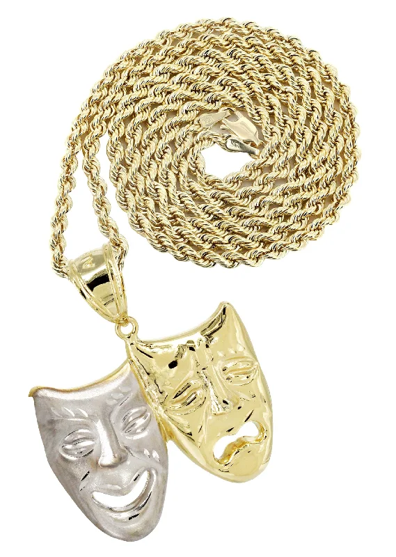 10K Yellow Gold Theater Masks Necklace | Appx. 15.8 Grams