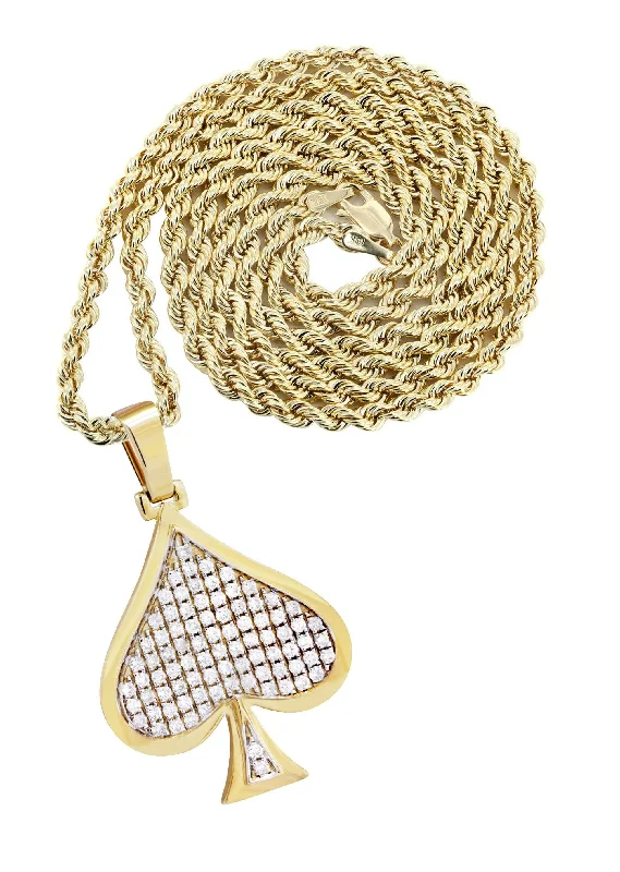 10K Yellow Gold Spades Diamond Necklace  | 1.46 Carats