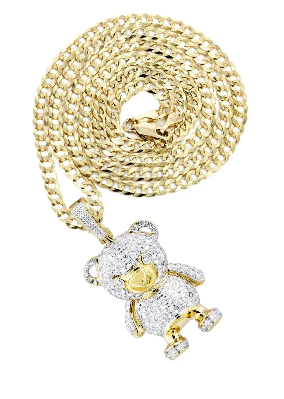 10K Yellow Gold Teddy Bear Diamond Necklace  | 1.37 Carats