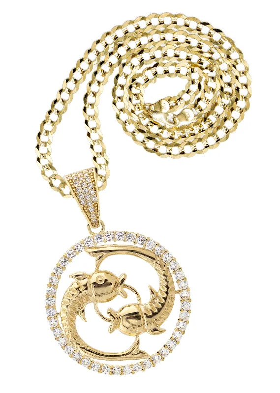 10K Yellow Gold Zodiac Pisces Necklace | Appx. 17.9 Grams