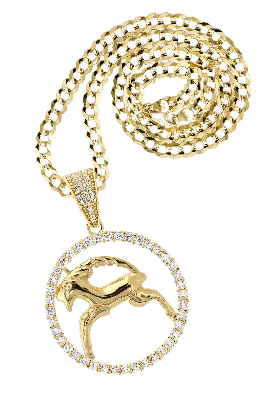 10K Yellow Gold Zodiac Aries Necklace | Appx. 17.2 Grams