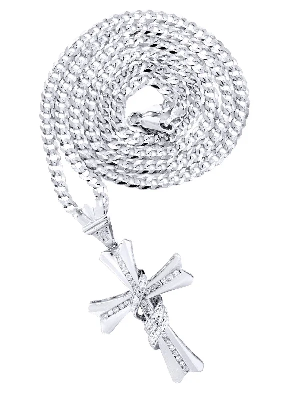 14K White Gold Diamond Cross Necklace  | 0.46 Carats