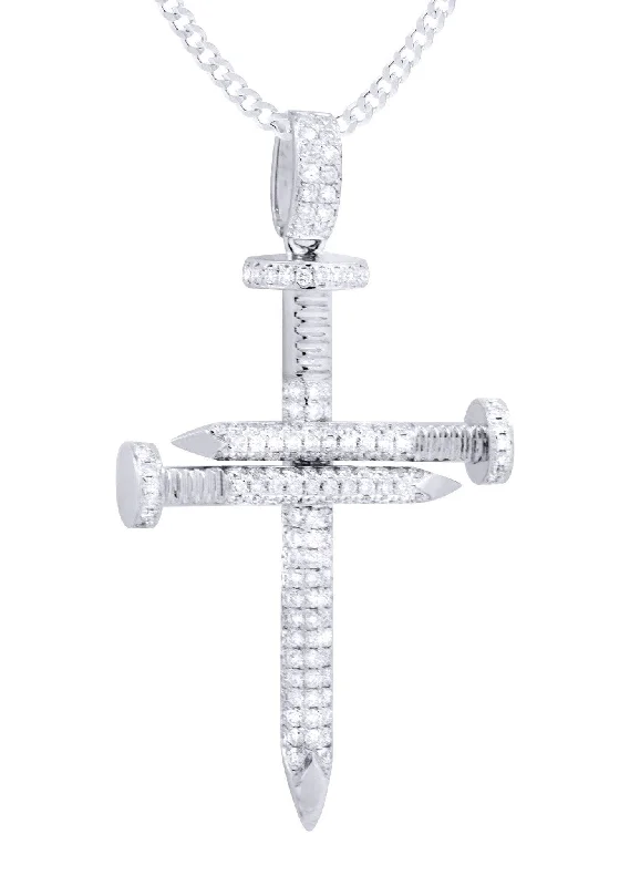 14K White Gold Diamond Cross Necklace  | 0.81 Carats