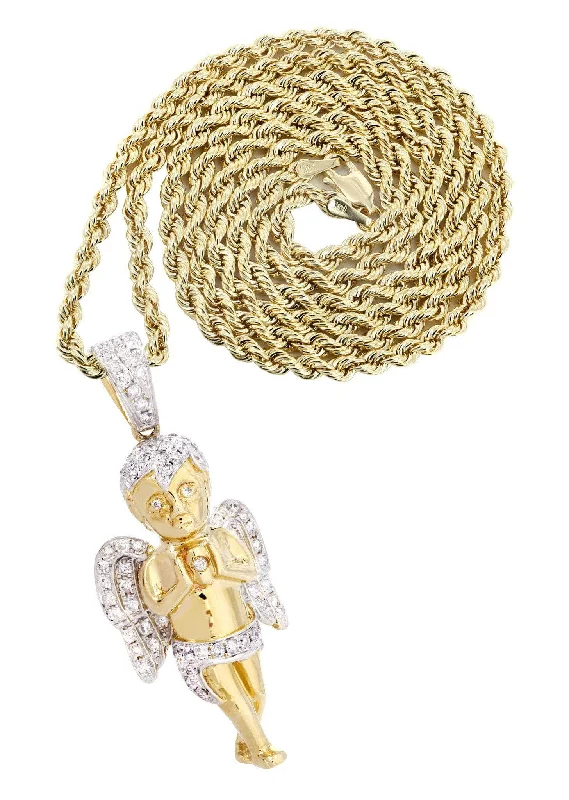 14 Yellow Gold Angel Diamond Necklace  | 1.31 Carats