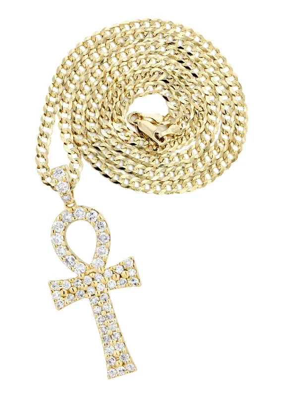 14K Yellow Gold Ankh Diamond Necklace  | 1.78 Carats