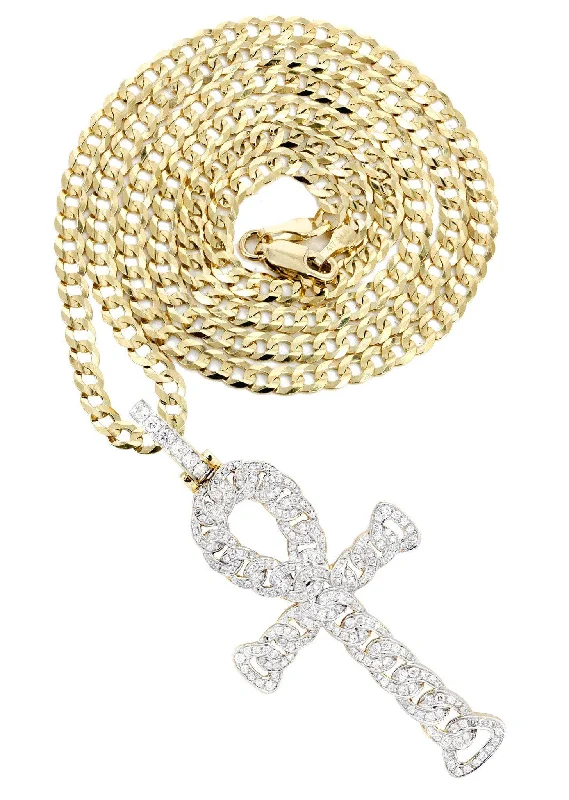 14K Yellow Gold Ankh Diamond Necklace  | 1.88 Carats