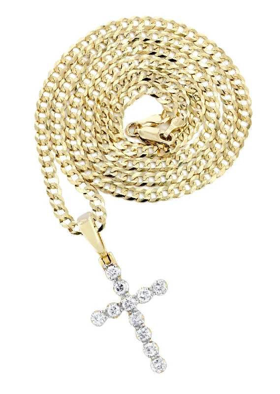 14K Yellow Gold Diamond Cross Necklace  | 0.5 Carats