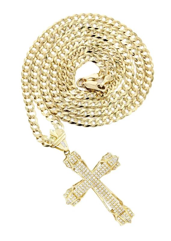 14K Yellow Gold Diamond Cross Necklace  | 0.69 Carats