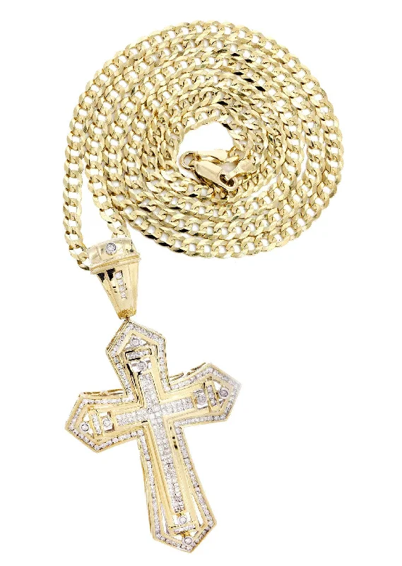 14 Yellow Gold Diamond Cross Necklace  | 4.08 Carats