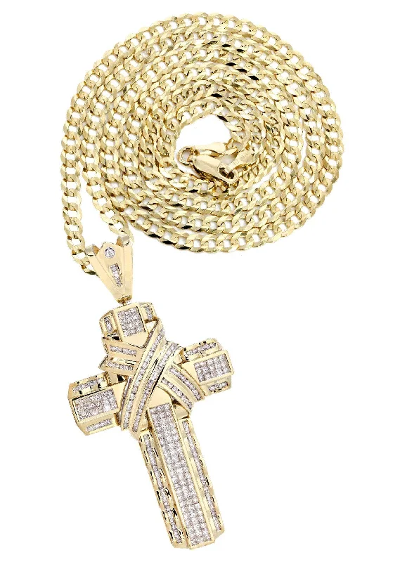 14 Yellow Gold Diamond Cross Necklace  | 6.21 Carats