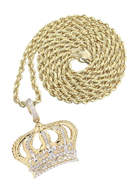 14K Yellow Gold Crown Diamond Necklace  | 0.16 Carats