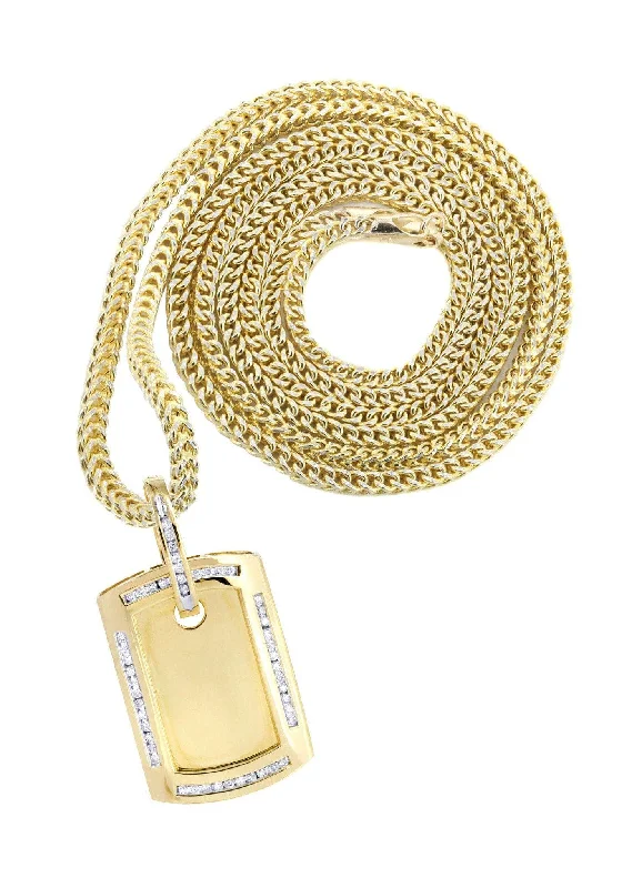 14K Yellow Gold Dog Tag Diamond Necklace  | 0.67 Carats