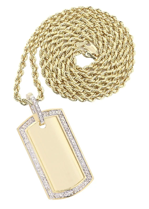 14K Yellow Gold Dog Tag Diamond Necklace  | 1.81 Carats