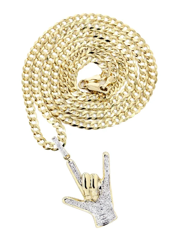 14K Yellow Gold Hand Diamond Necklace  | 0.36 Carats