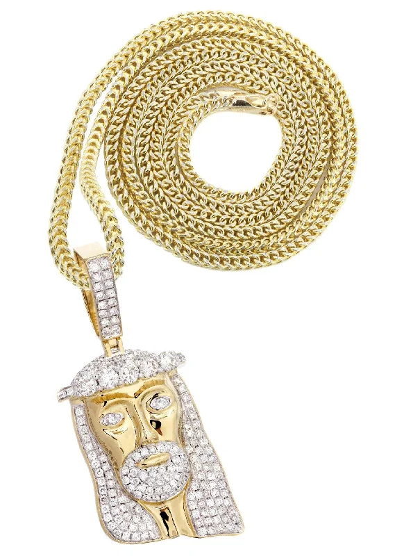 14K Yellow Gold Jesus Head Diamond Necklace  | 3.45 Carats