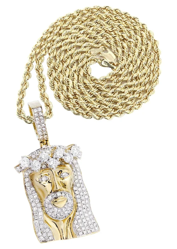 14K Yellow Gold Jesus Head Diamond Necklace  | 5.85 Carats