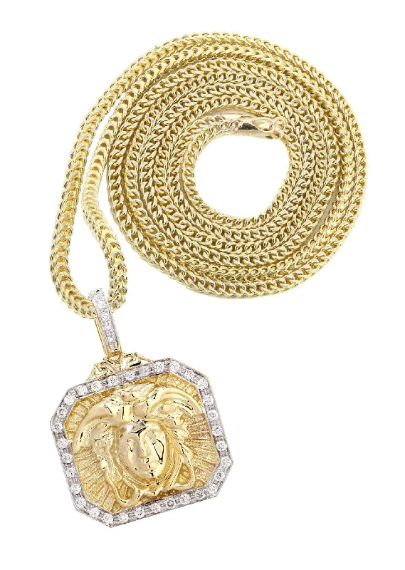 14K Yellow Gold Medusa Diamond Necklace  | 0.48 Carats