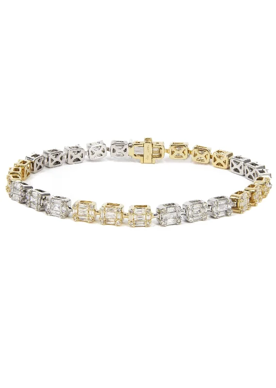 14K Two Tone Diamond Baguette Tennis Bracelet | 18.07 Grams | 4.21 Carats