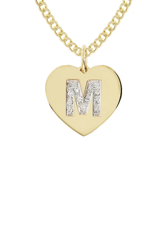 14K Gold Diamond  Initial Heart Pendant Necklace