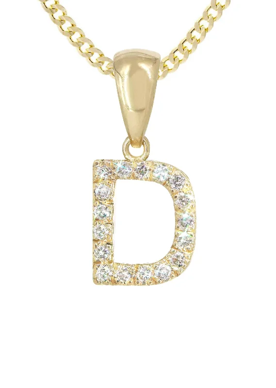 14K Gold Diamond  Initial Pendant and Cuban Chain .50 Carats