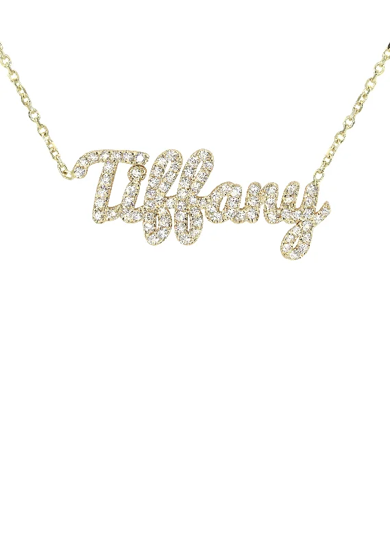 14K Gold  Full Diamond Script Name Plate Necklace | Appx. 1.45 Carat