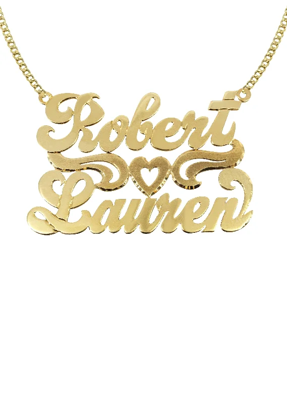 14K Gold  Couple Names Name Plate Necklace | Appx. 9 Grams