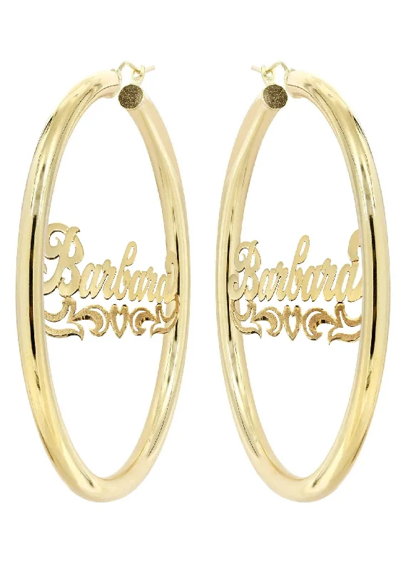 14k-ladies-diamond-cut-heart-name-plate-hoop-earrings-4