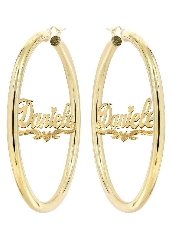 14k-ladies-diamond-cut-heart-name-plate-hoop-earrings-6