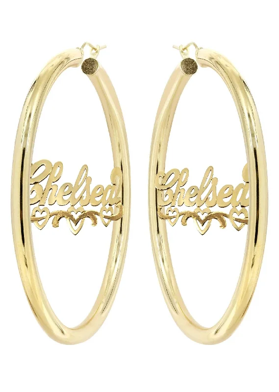 14k-ladies-diamond-cut-heart-name-plate-hoop-earrings-7