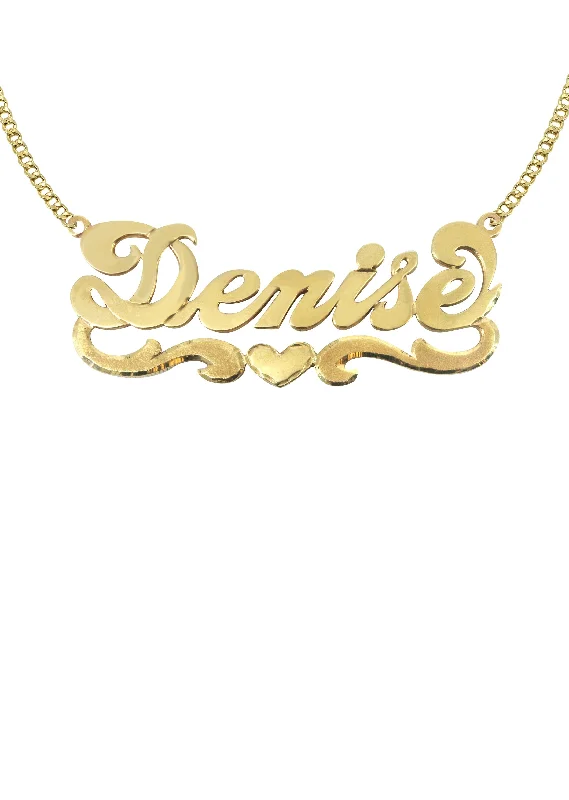 14K Gold  Diamond Cut Heart Name Plate Necklace | Appx. 11.5 Grams