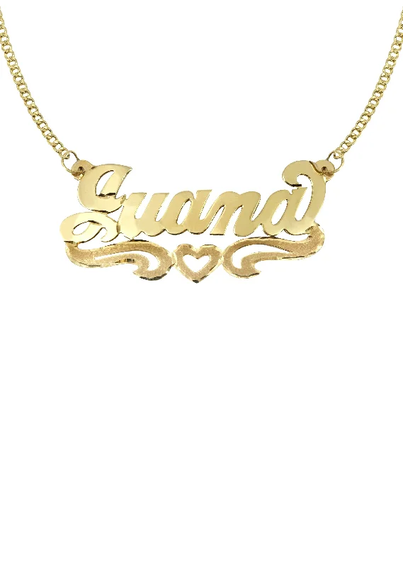 14K Gold  Diamond Cut Heart Name Plate Necklace | Appx. 7.6 Grams