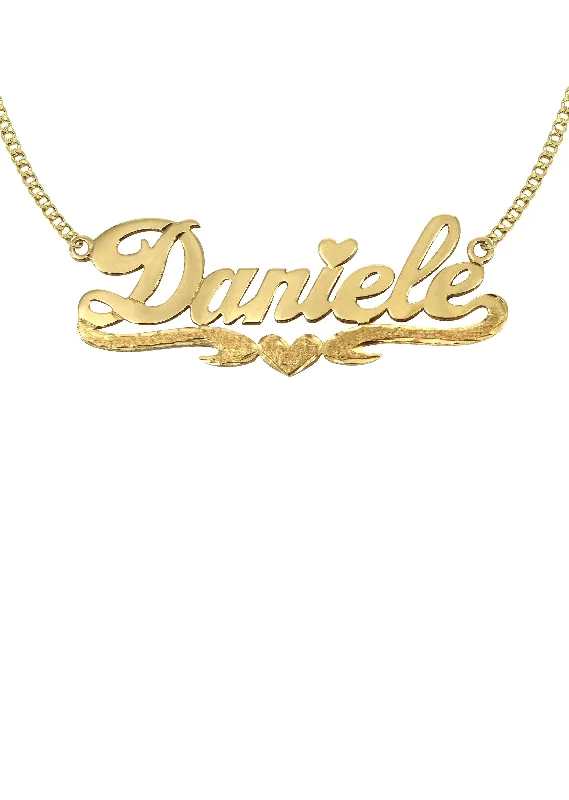 14K Gold  Diamond Cut Heart Name Plate Necklace | Appx. 7.9 Grams