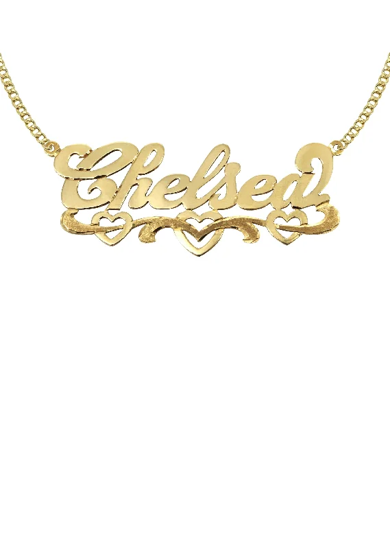 14K Gold  Diamond Cut Heart Name Plate Necklace | Appx. 8.3 Grams