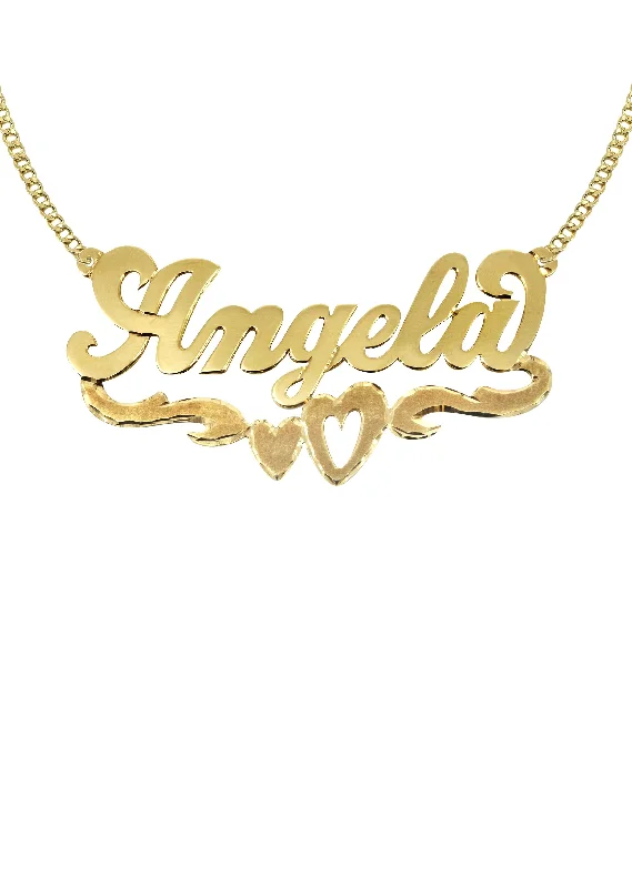 14K Gold  Diamond Cut Heart Name Plate Necklace | Appx. 8.4 Grams