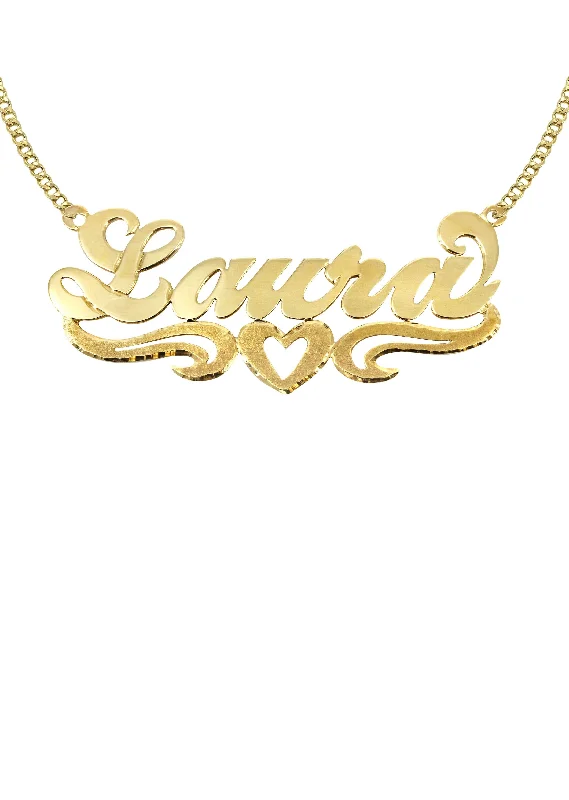 14K Gold  Diamond Cut Heart Name Plate Necklace | Appx. 8 Grams