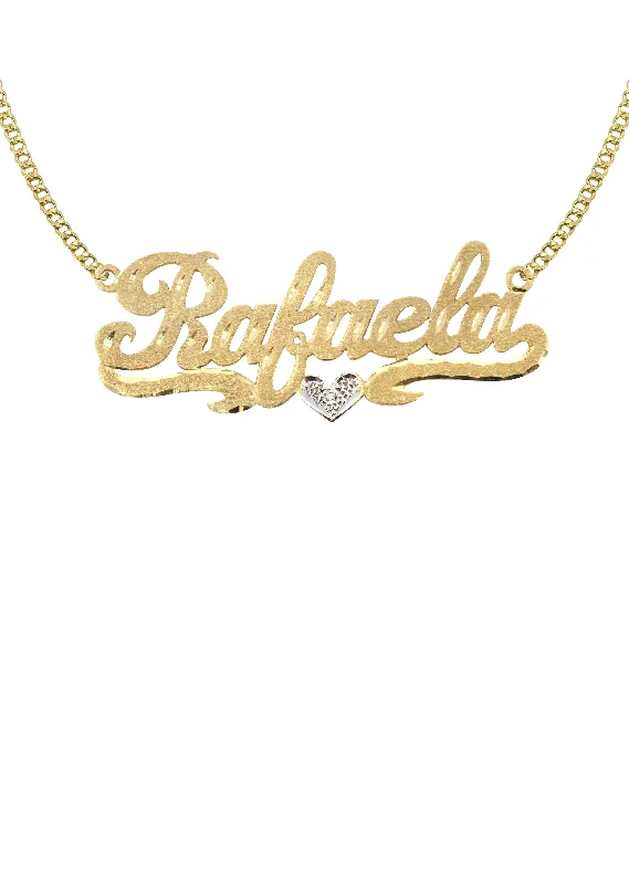 14K Gold  Diamond Cut with Diamond Name Plate Necklace | Appx. 7.8 Grams