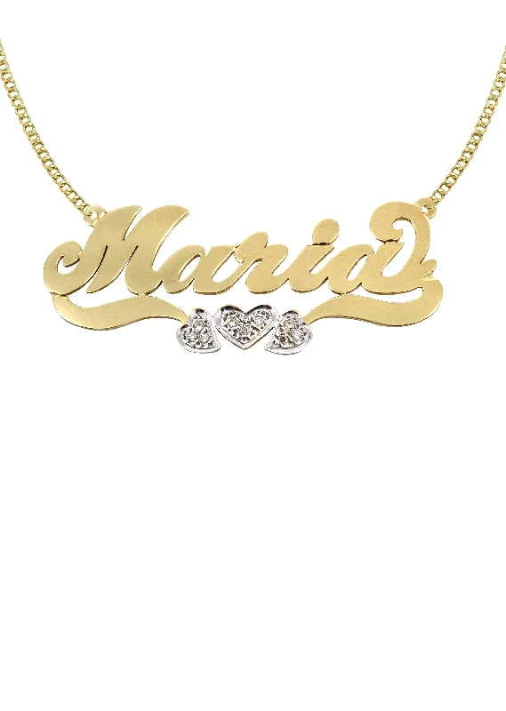 14K Gold  Diamond Heart Name Plate Necklace | Appx. 10 Grams