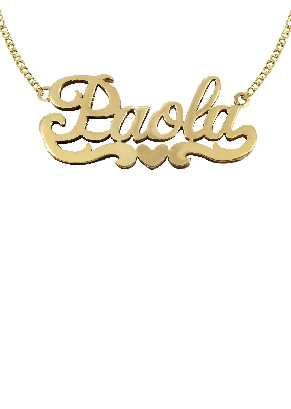 14K Gold Heart Name Plate Necklace | Appx. 7.9 Grams