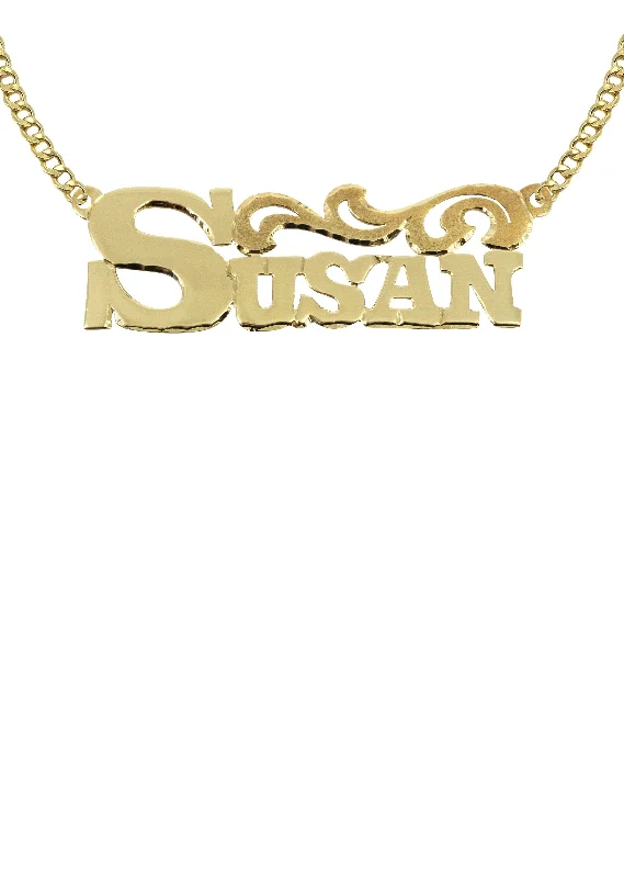 14K Gold  Name Diamond Cut Name Plate Necklace | Appx. 10.5 Grams