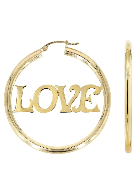 14K Ladies Love Name Plate Hoop Earrings