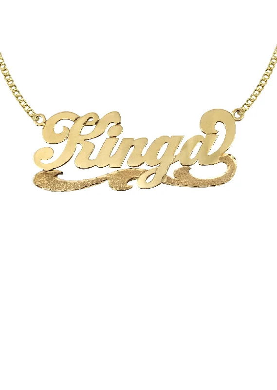 14K Gold  Plain with Diamond Cut Name Plate Necklace | Appx. 7.4 Grams