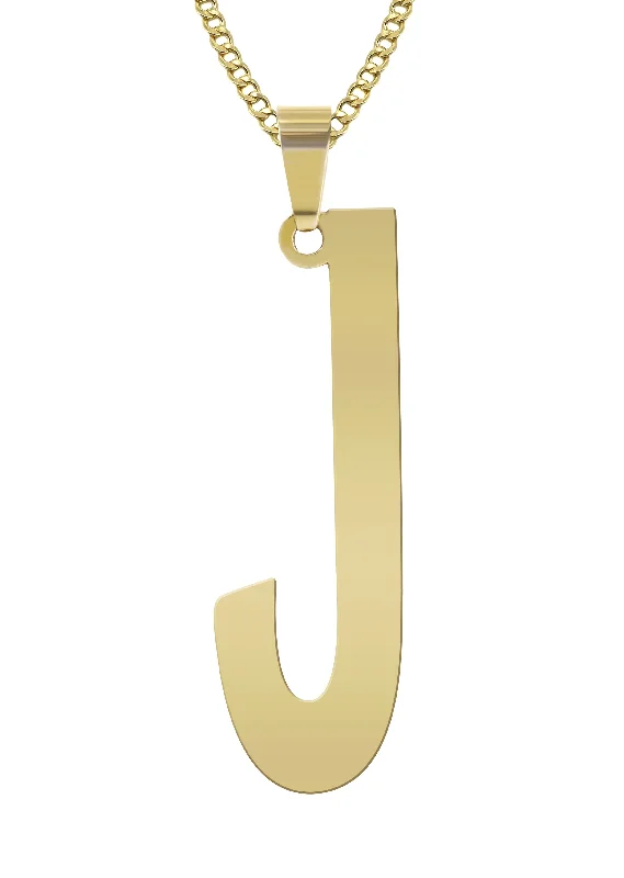 14K Gold  Single Letter Name Plate Necklace | Appx. 7.4 Grams