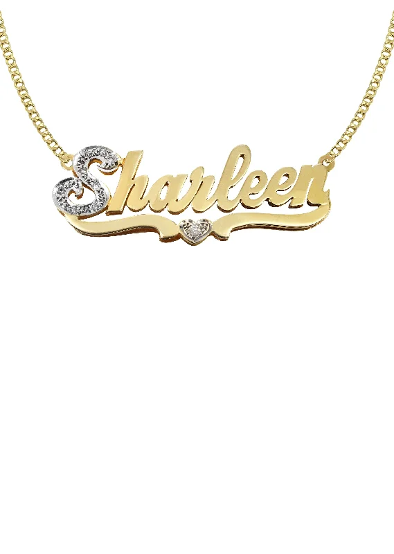 14K Gold  Two Tone  Name Plate Necklace | Appx. 10 Grams