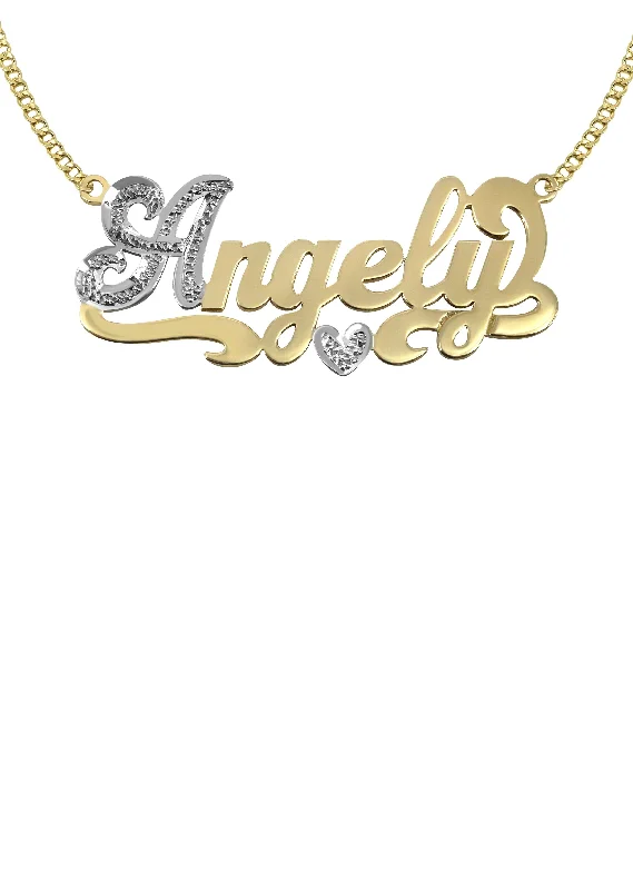 14K Gold  Two Tone Name Plate Necklace | Appx. 6.9 Grams