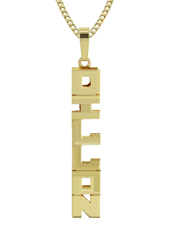 14K Gold  Vertical Text Name Plate Necklace | Appx. 5.8 Grams