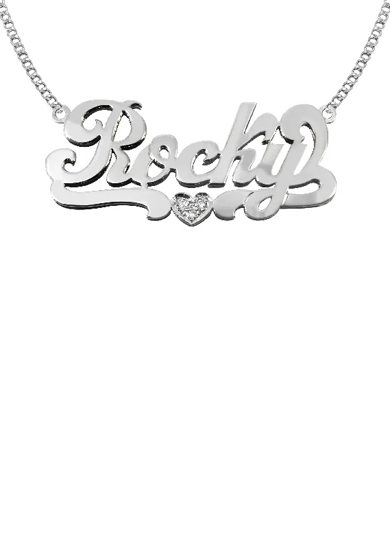 14K White Gold with Diamond Name Plate Necklace | Appx. 9.7 Grams