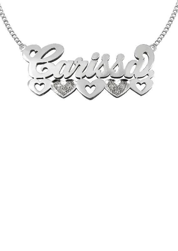 14K White Gold with Diamonds Name Plate Necklace | Appx. 10.9 Grams