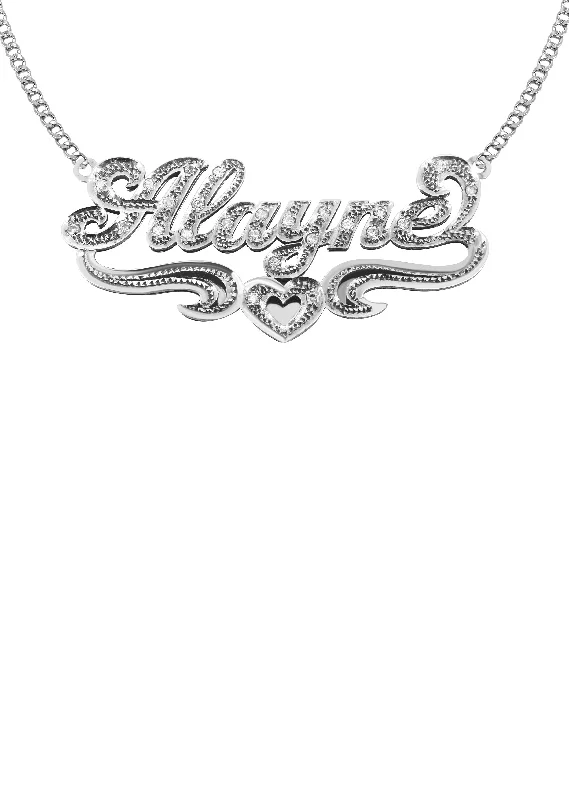 14K White Gold with Diamonds Name Plate Necklace | Appx. 9.7 Grams