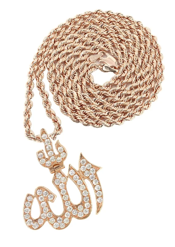 14K Rose Gold Allah Diamond Necklace | 0.77 Carats