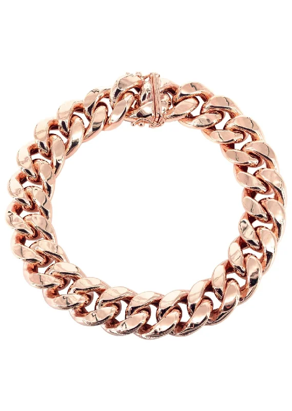 14K Rose Gold Bracelet Hollow Miami Cuban Link